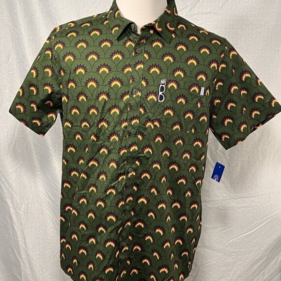 Hurley Other - Hurley Mens Large Stretch Button Up Shirt Green Geometric Aztec NWT
